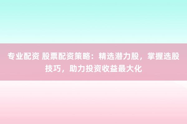 专业配资 股票配资策略：精选潜力股，掌握选股技巧，助力投资收益最大化