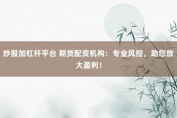 炒股加杠杆平台 期货配资机构：专业风控，助您放大盈利！